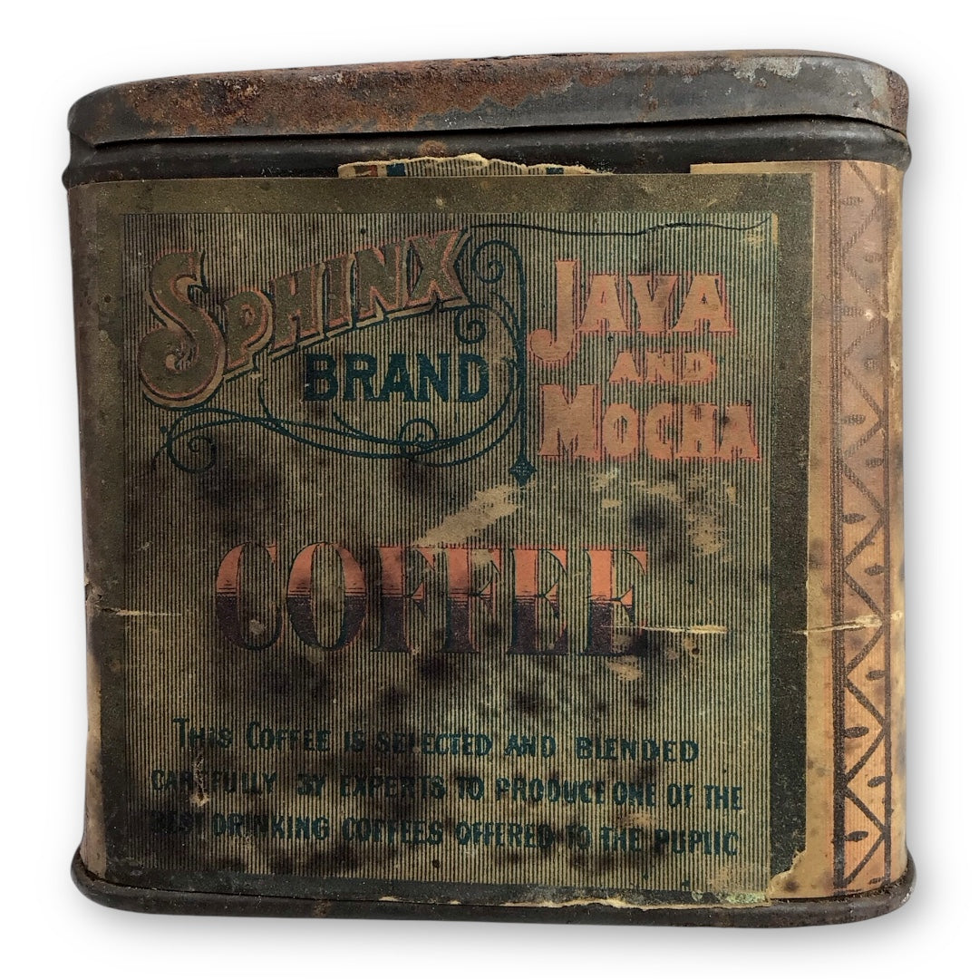 Antique Sphinx Brand Java and Mocha Coffee Tin Grinder