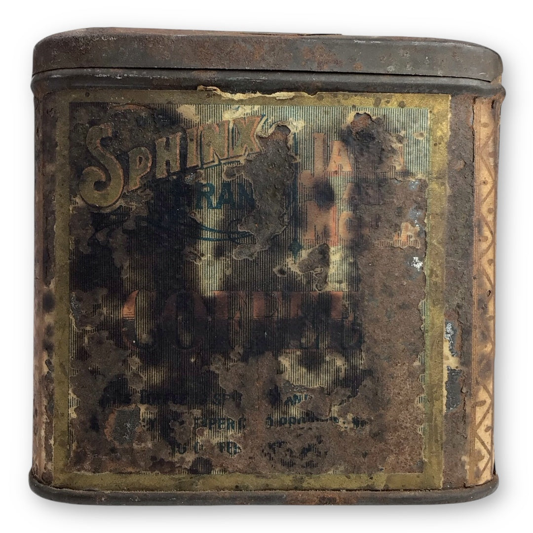 Antique Sphinx Brand Java and Mocha Coffee Tin Grinder