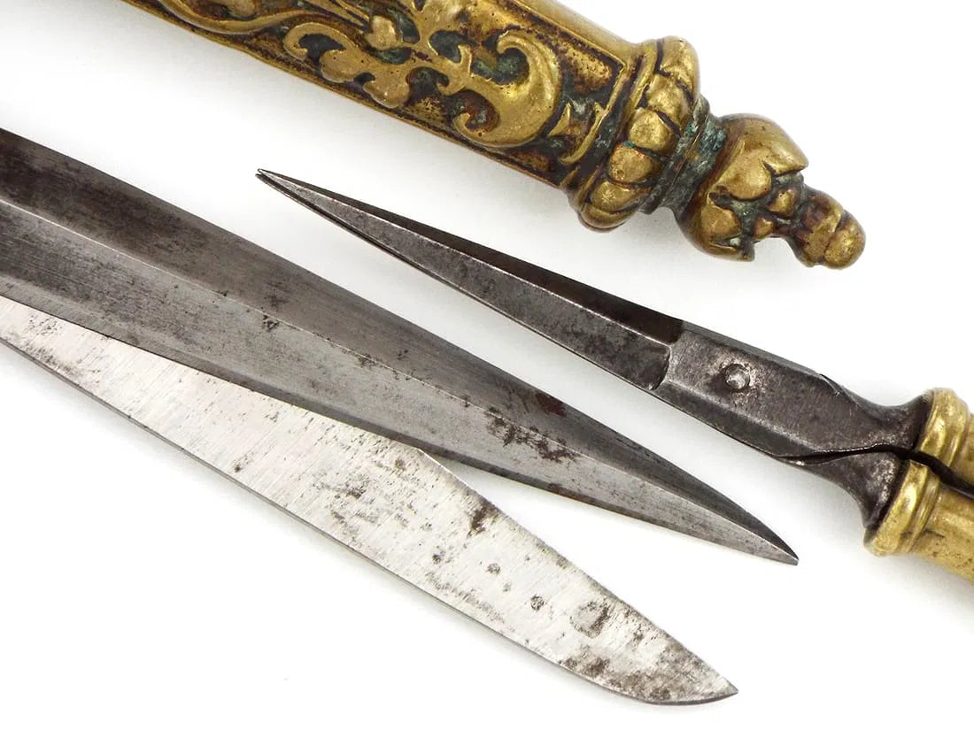Antique Steel Scissors in Carved Brass Mounts