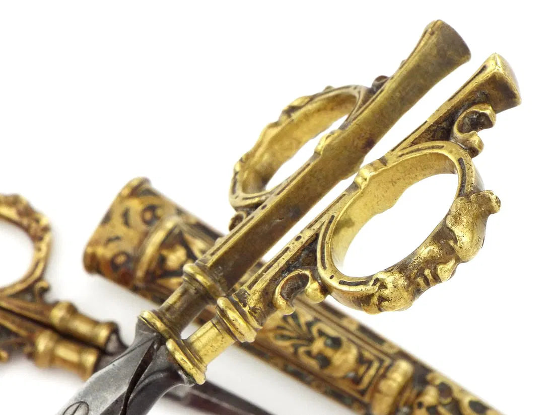 Antique Steel Scissors in Carved Brass Mounts