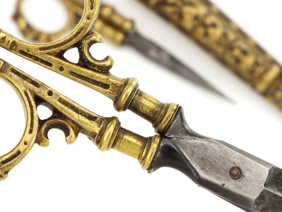 Antique Steel Scissors in Carved Brass Mounts