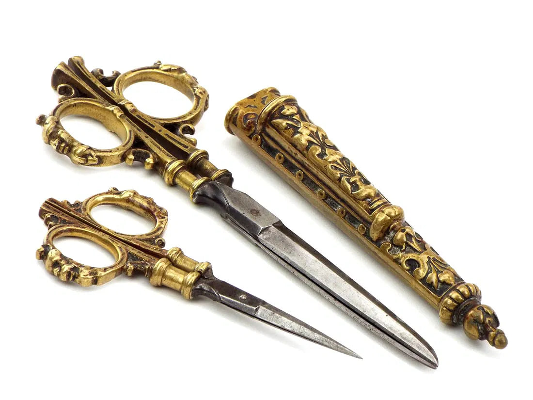 Antique Steel Scissors in Carved Brass Mounts