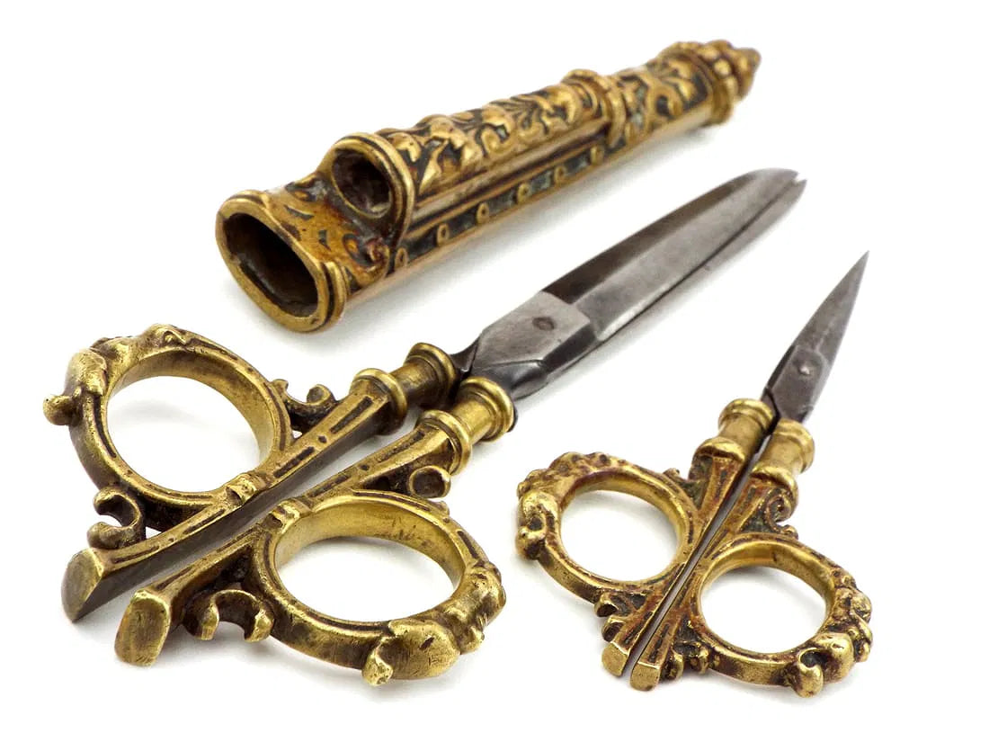 Antique Steel Scissors in Carved Brass Mounts