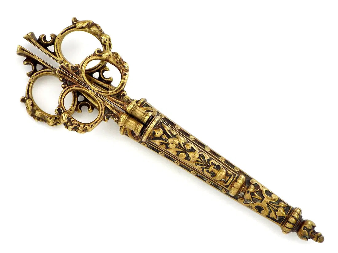 Antique Steel Scissors in Carved Brass Mounts