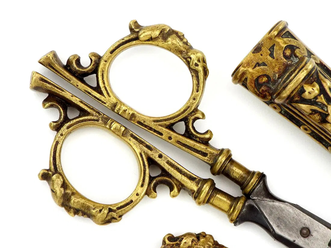 Antique Steel Scissors in Carved Brass Mounts