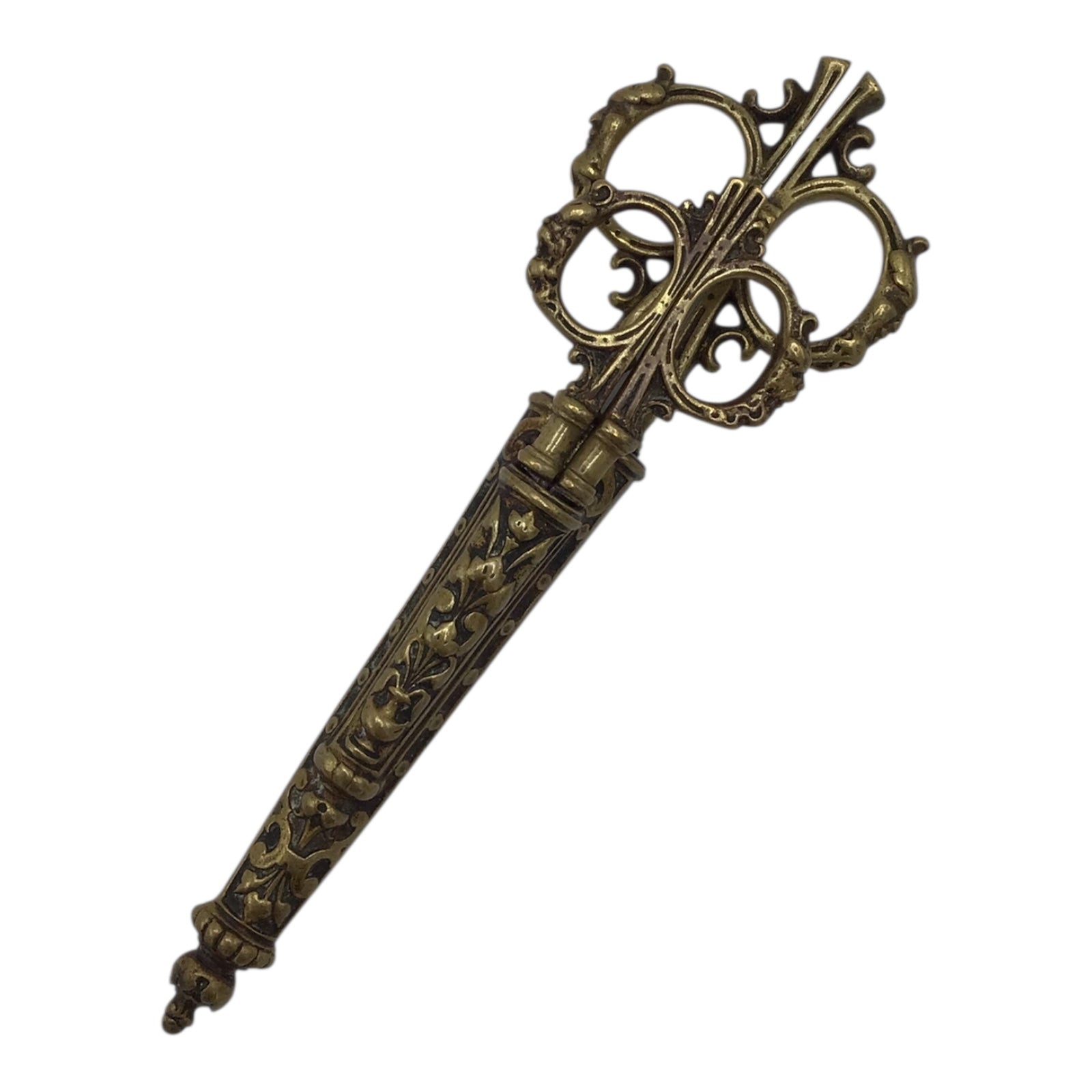 Antique Steel Scissors in Carved Brass Mounts