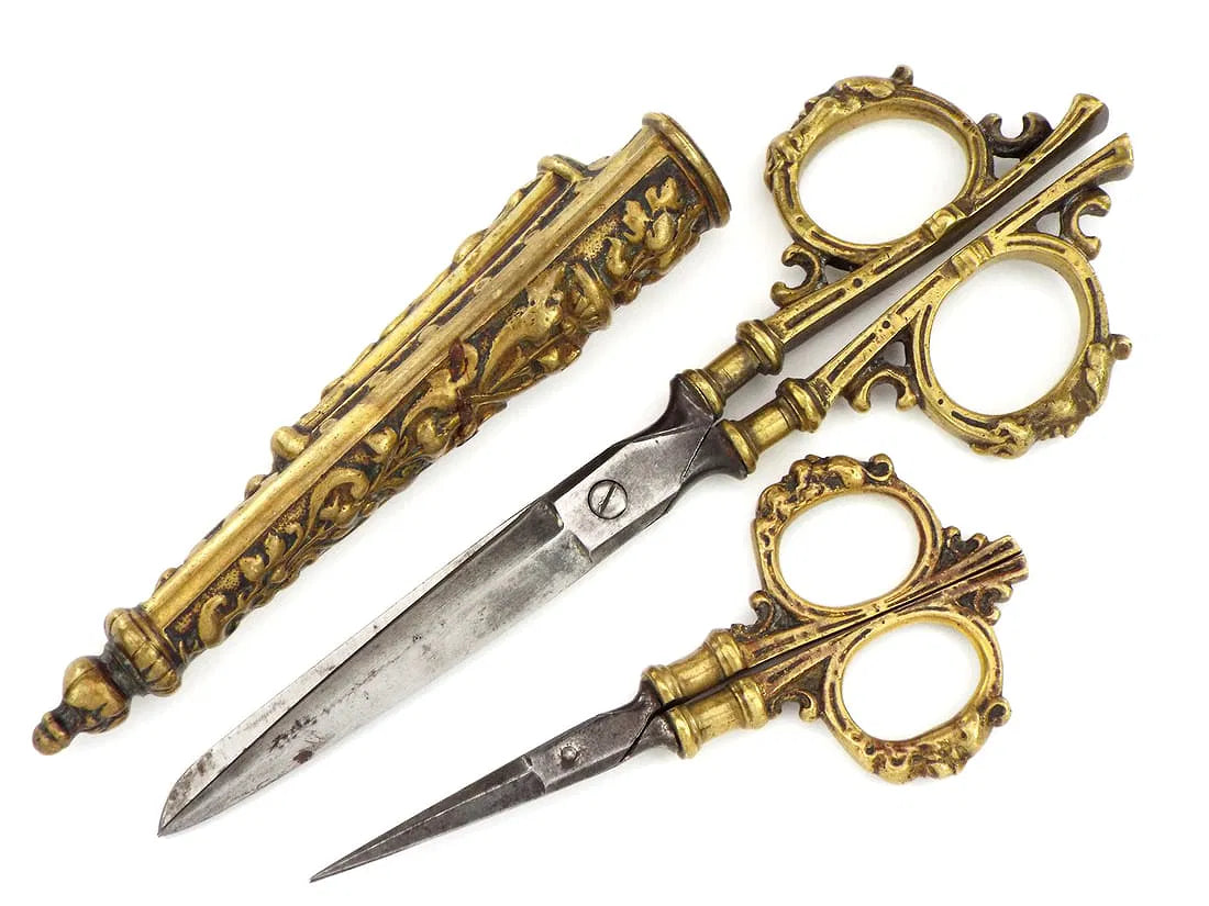 Antique Steel Scissors in Carved Brass Mounts