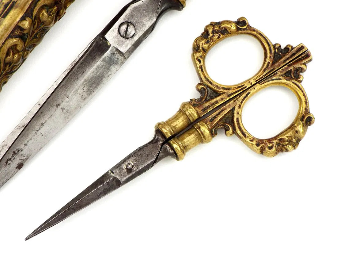 Antique Steel Scissors in Carved Brass Mounts