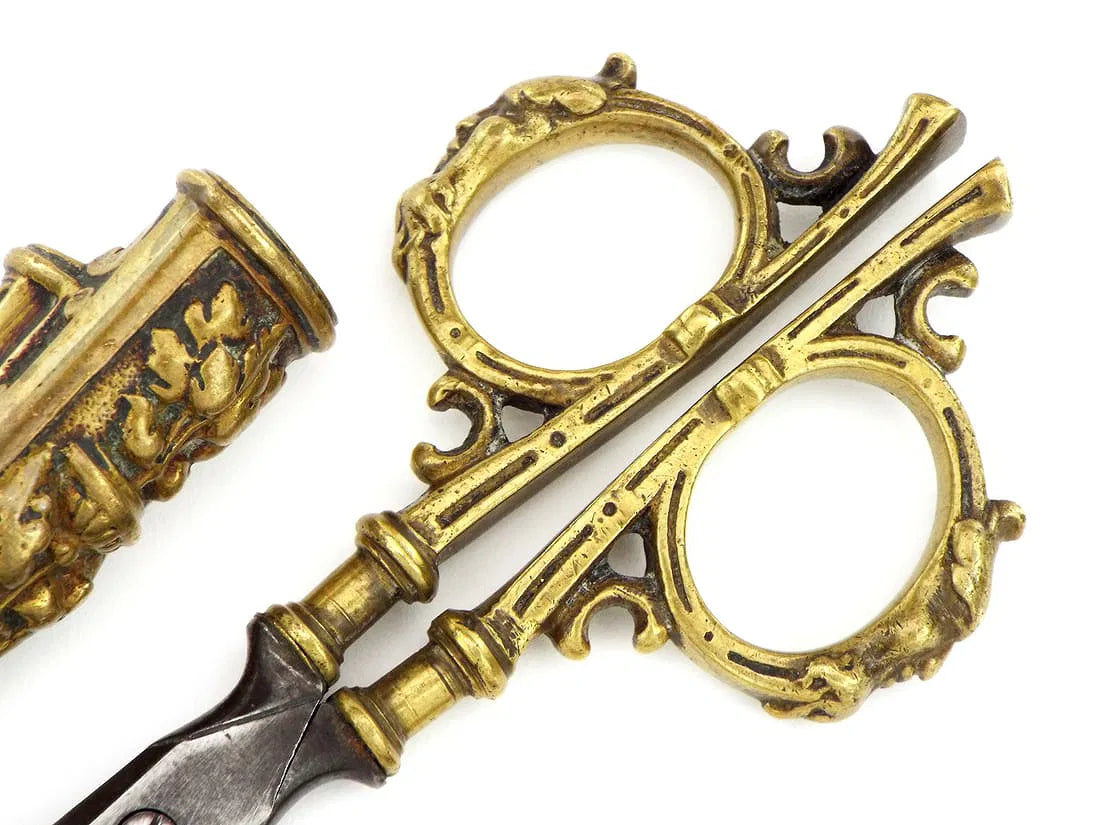 Antique Steel Scissors in Carved Brass Mounts