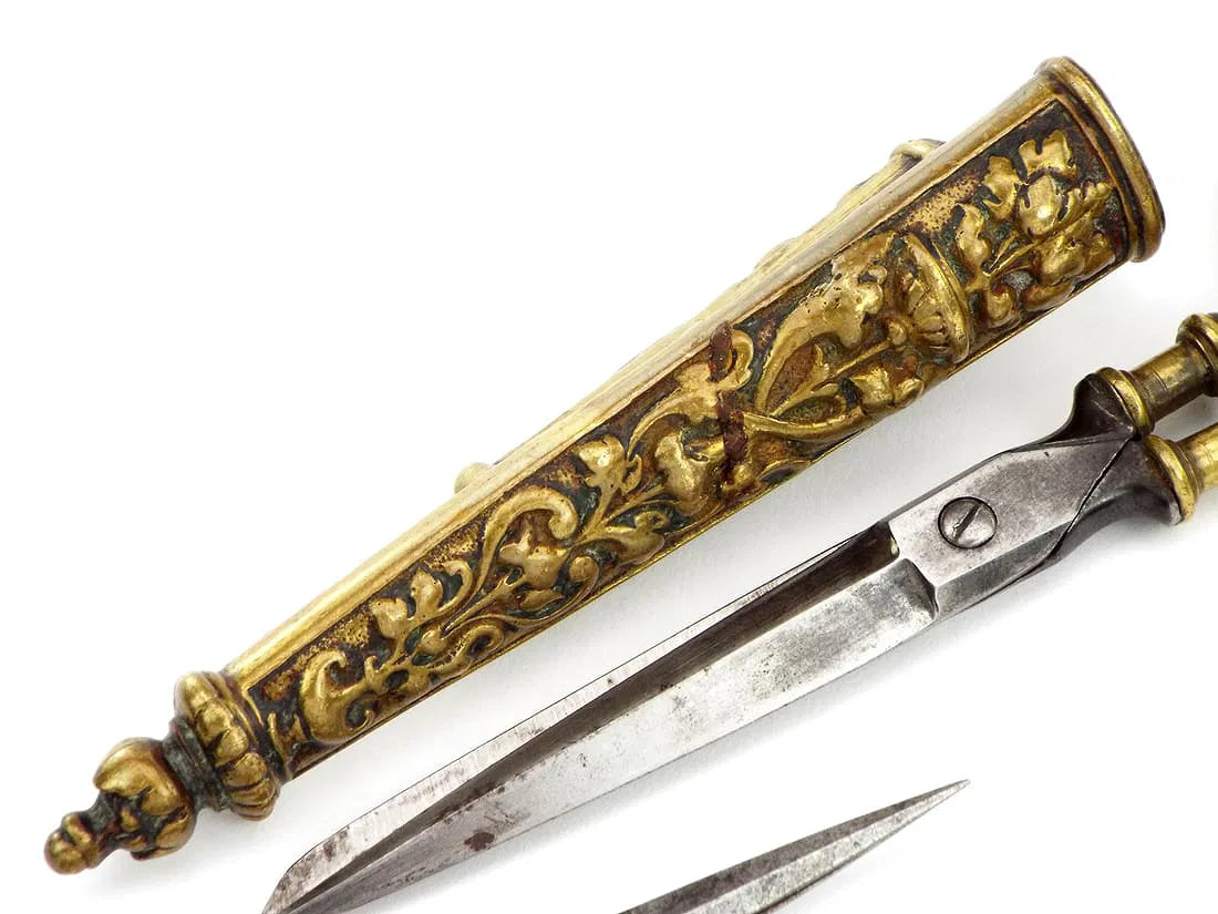 Antique Steel Scissors in Carved Brass Mounts