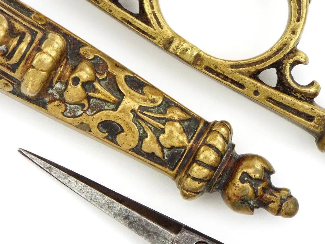 Antique Steel Scissors in Carved Brass Mounts