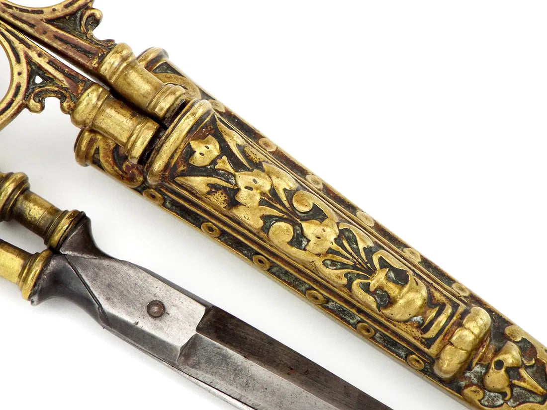 Antique Steel Scissors in Carved Brass Mounts