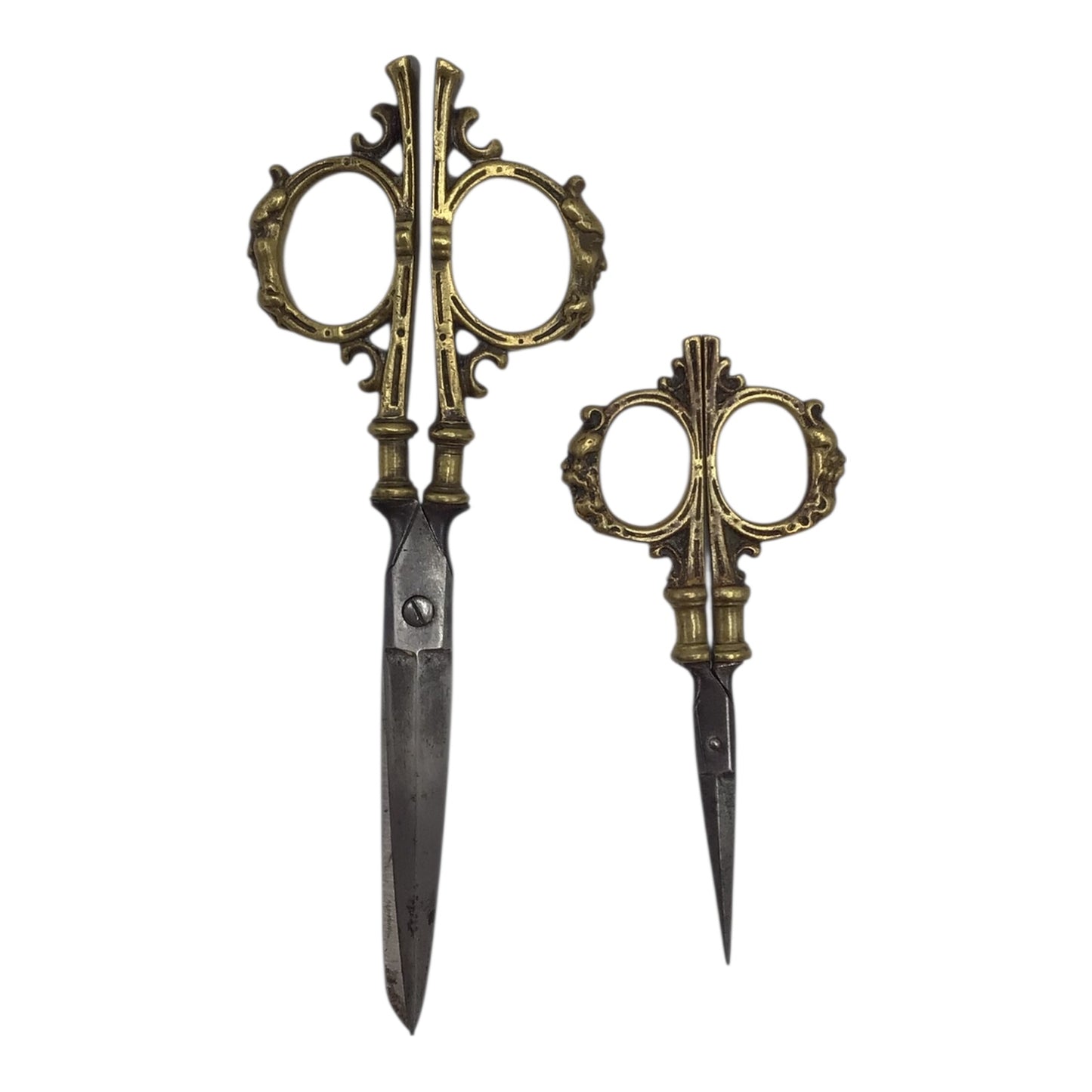 Antique Steel Scissors in Carved Brass Mounts