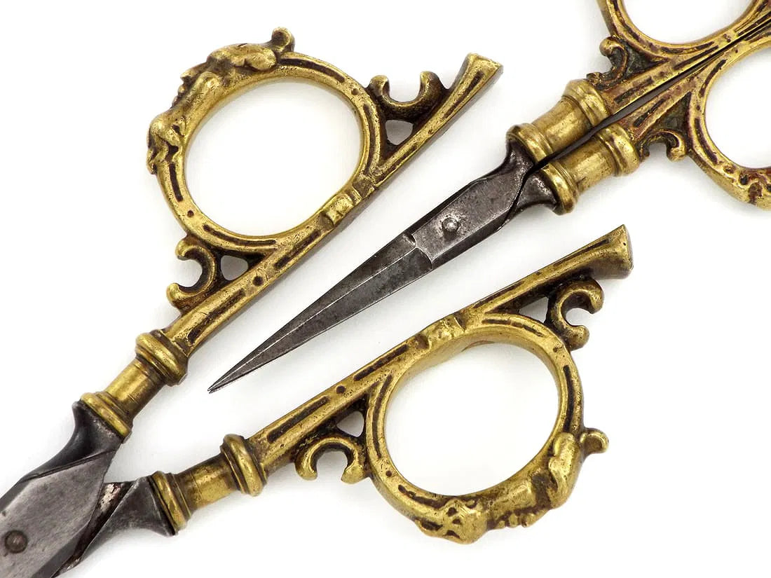 Antique Steel Scissors in Carved Brass Mounts