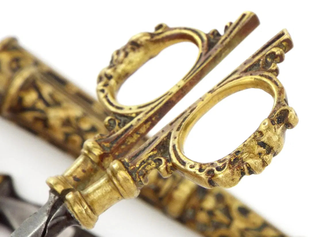 Antique Steel Scissors in Carved Brass Mounts