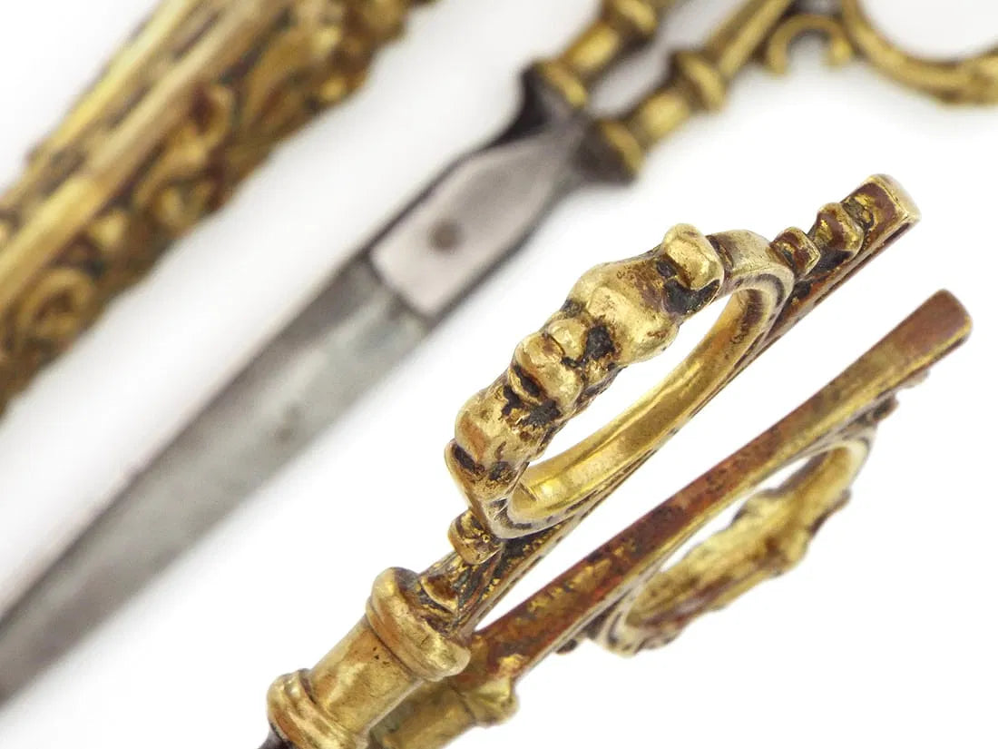 Antique Steel Scissors in Carved Brass Mounts