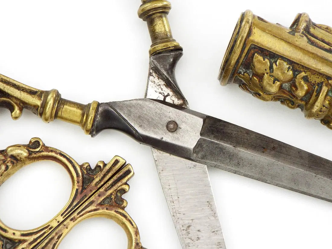 Antique Steel Scissors in Carved Brass Mounts