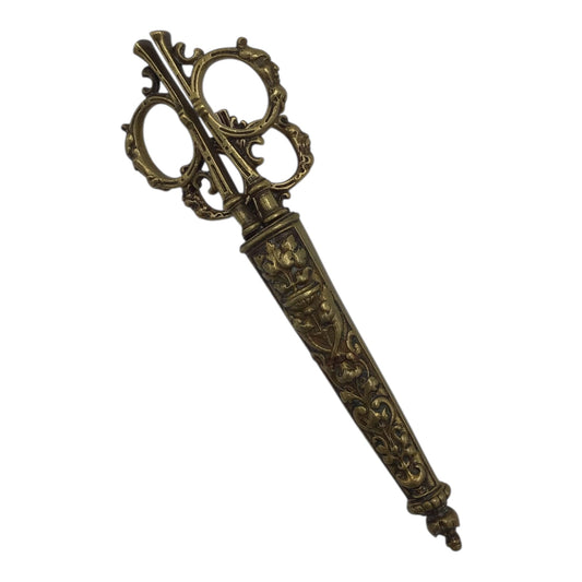 Antique Steel Scissors in Carved Brass Mounts