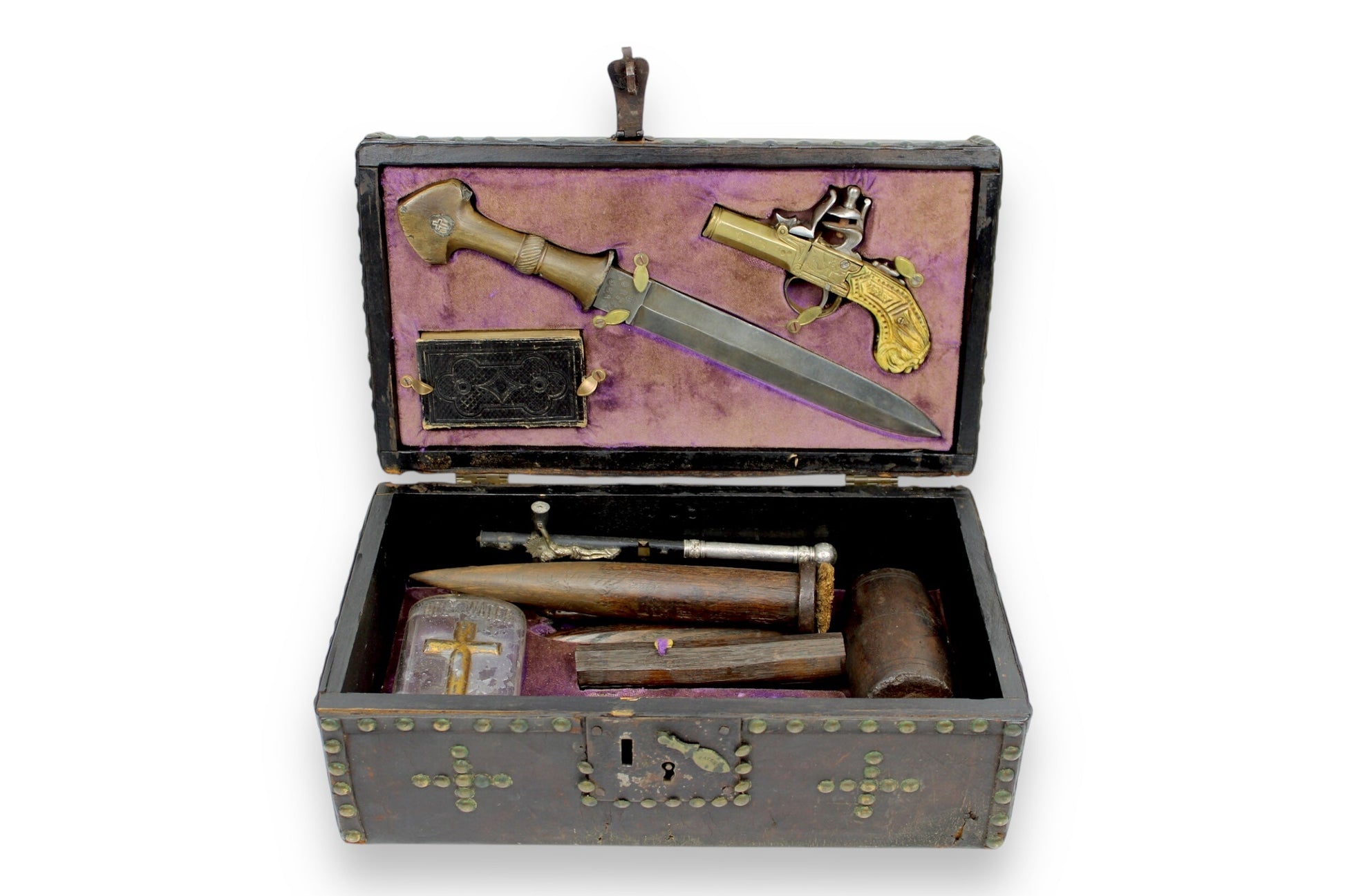 Antique Vampire Hunting Kit w/ Wooden Stakes & Mallet, Late 19th-Early 20th C.