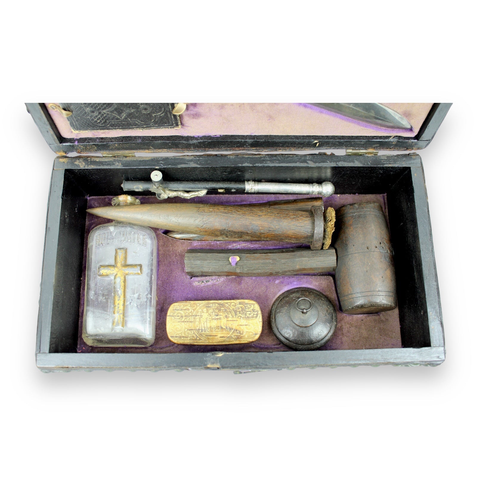 Antique Vampire Hunting Kit w/ Wooden Stakes & Mallet, Late 19th-Early 20th C.