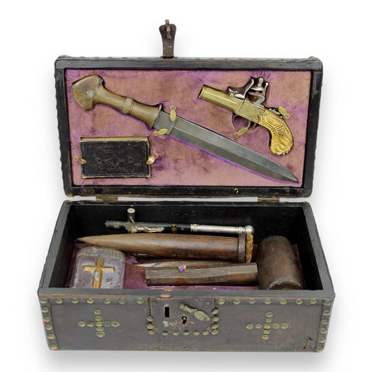 Antique Vampire Hunting Kit w/ Wooden Stakes & Mallet, Late 19th-Early 20th C.