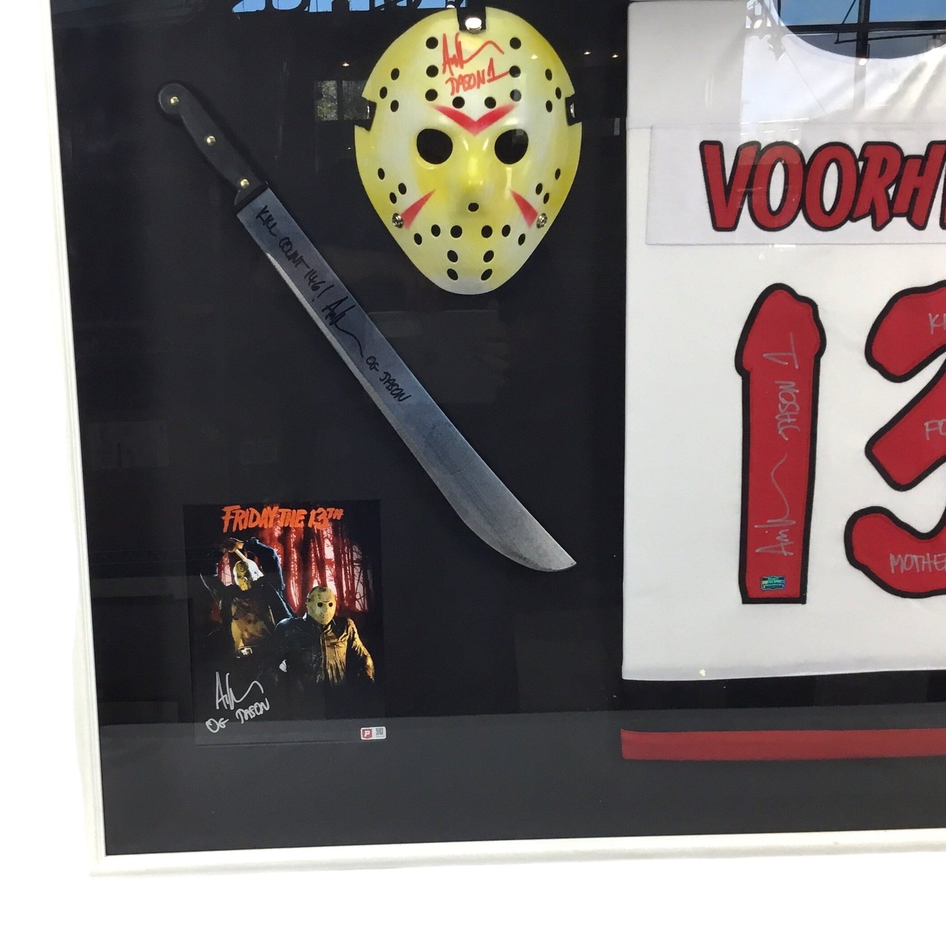 Ari Lehman Autographed Jason Friday the 13th Jersey Mask Photo & Machete Shadow Box