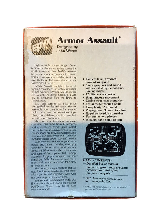 Armor Assault Computer Game For Atari 400/800 By Epyx