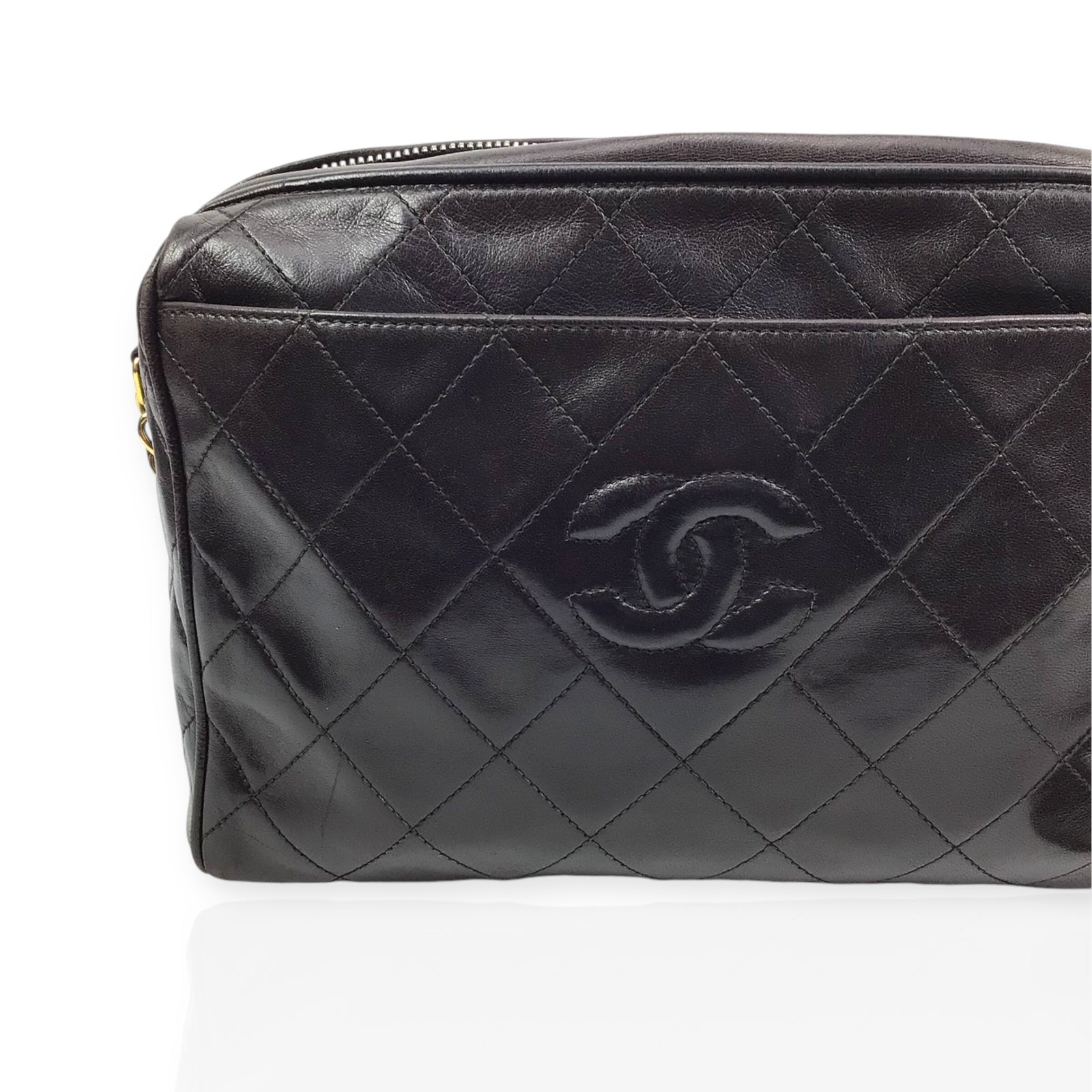 Authentic Chanel Black Lambskin Camera Bag - Iconic CC Logo with Tassel Detail