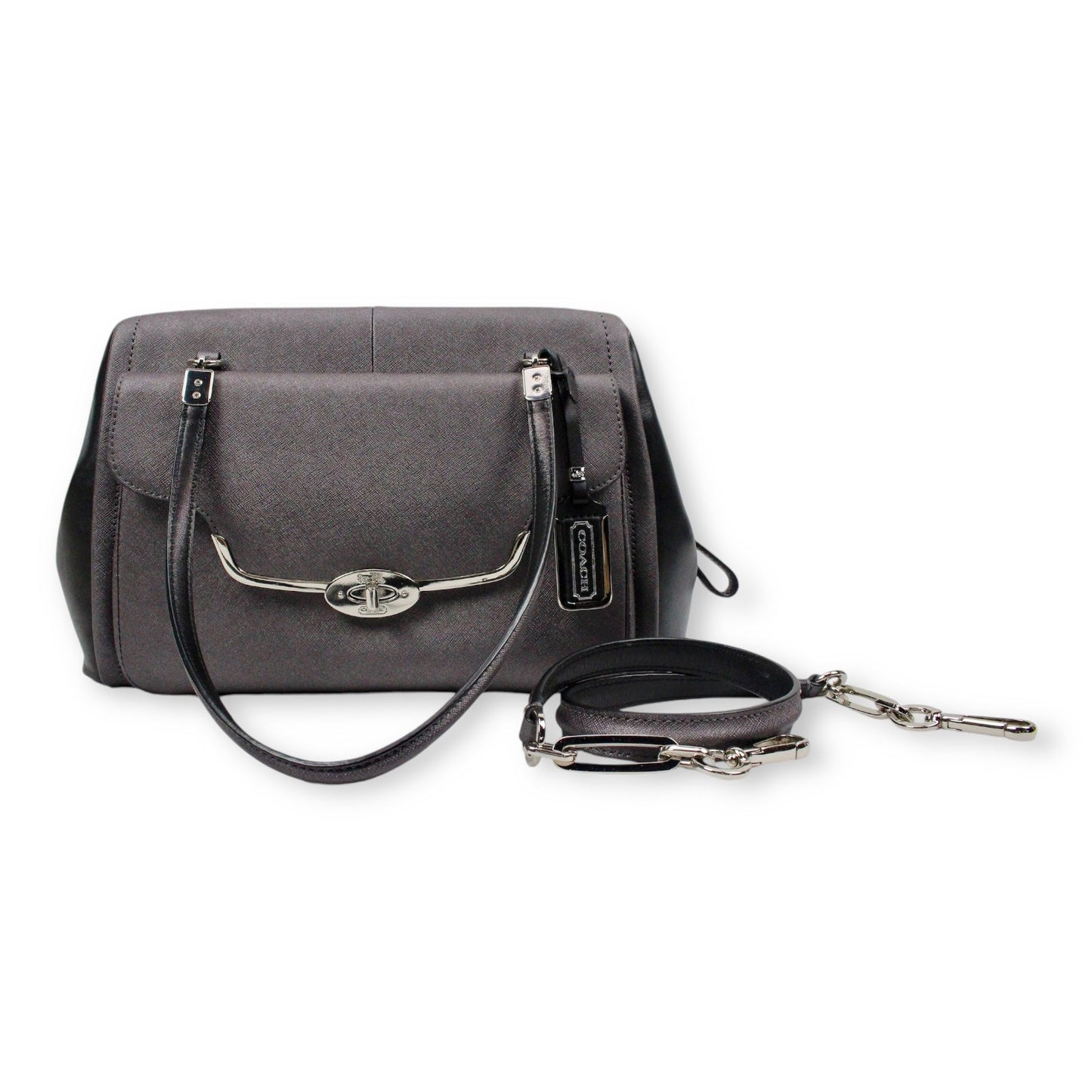 Authentic Coach Grey and Black Shoulder Bag - Zip Top with Burgundy Lining