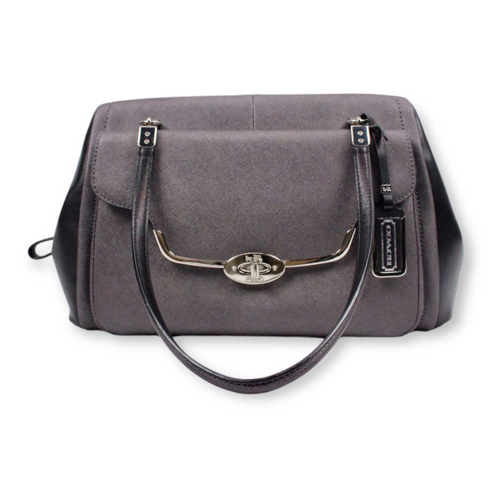 Authentic Coach Grey and Black Shoulder Bag - Zip Top with Burgundy Lining