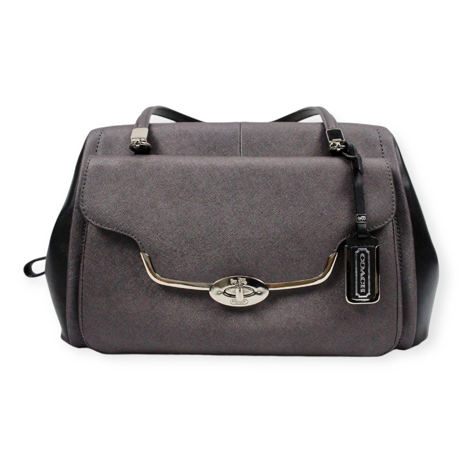 Authentic Coach Grey and Black Shoulder Bag - Zip Top with Burgundy Lining