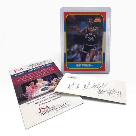 1986 Fleer #74 Mike Mitchell Basketball Card with Signed Business Card & JSA COA
