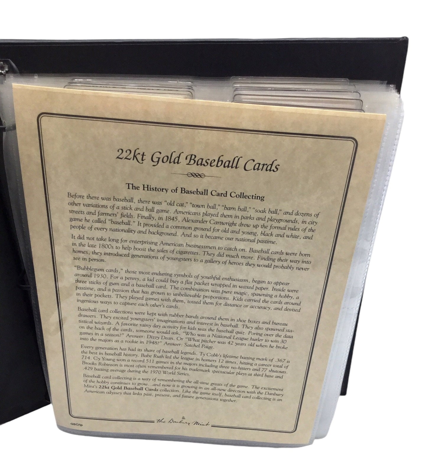 BASEBALL GREATS DANBURY MINT 22KT GOLD BASEBALL CARDS 50 COMPLETE SET In Binder