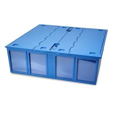 BCW 3,200 Count Blue Plastic 4 Row Collectible Trading Card Bin with Hinged Lid