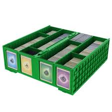 BCW 3,200 Count Green Plastic 4 Row Collectible Trading Card Bin with Hinged Lid