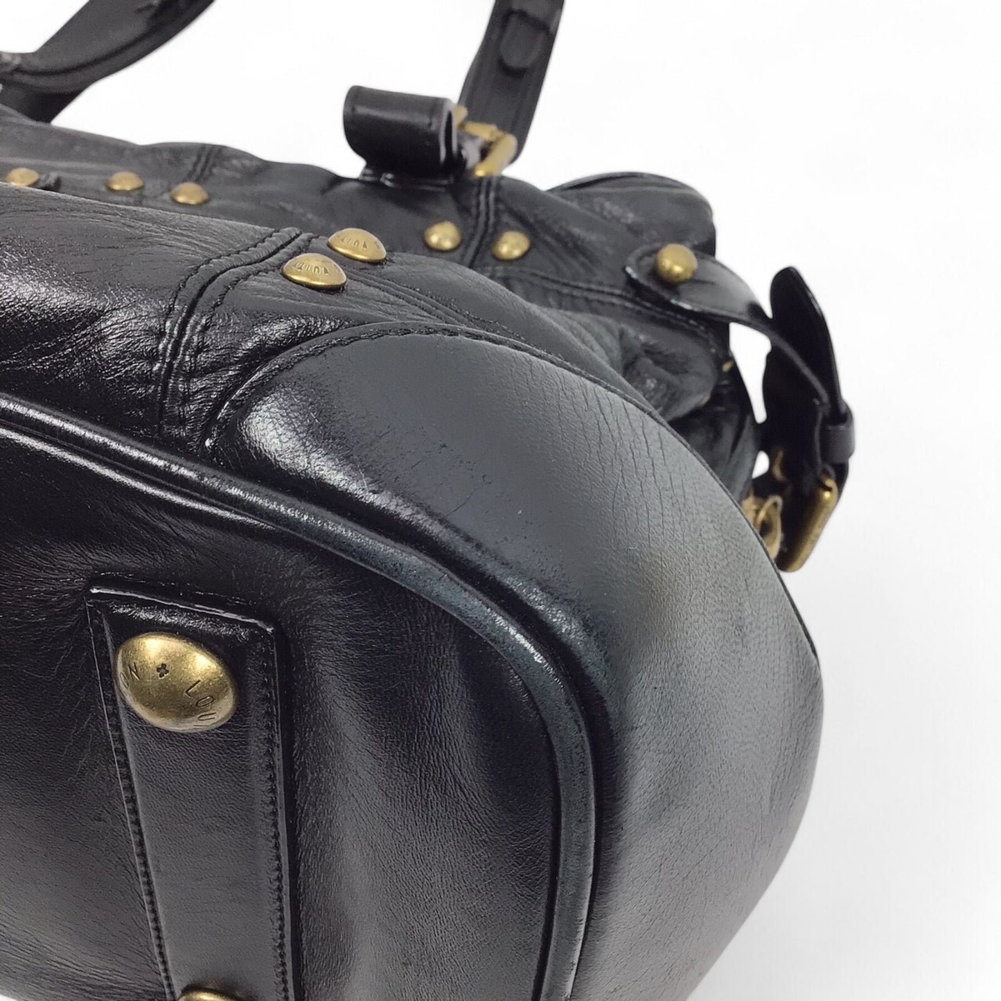 Louis Vuitton Riveting Vintage Black Leather Shoulder Bag