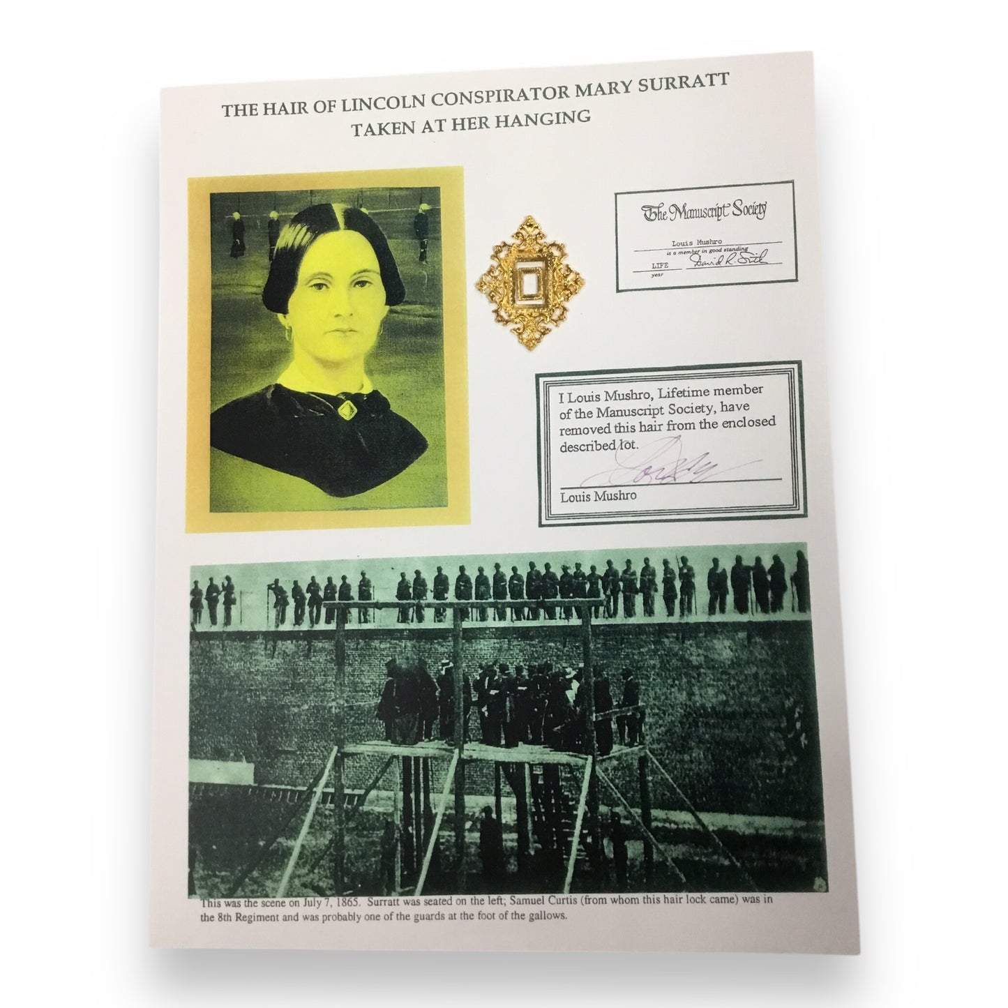 Mary Surratt Hair Clipping with COA