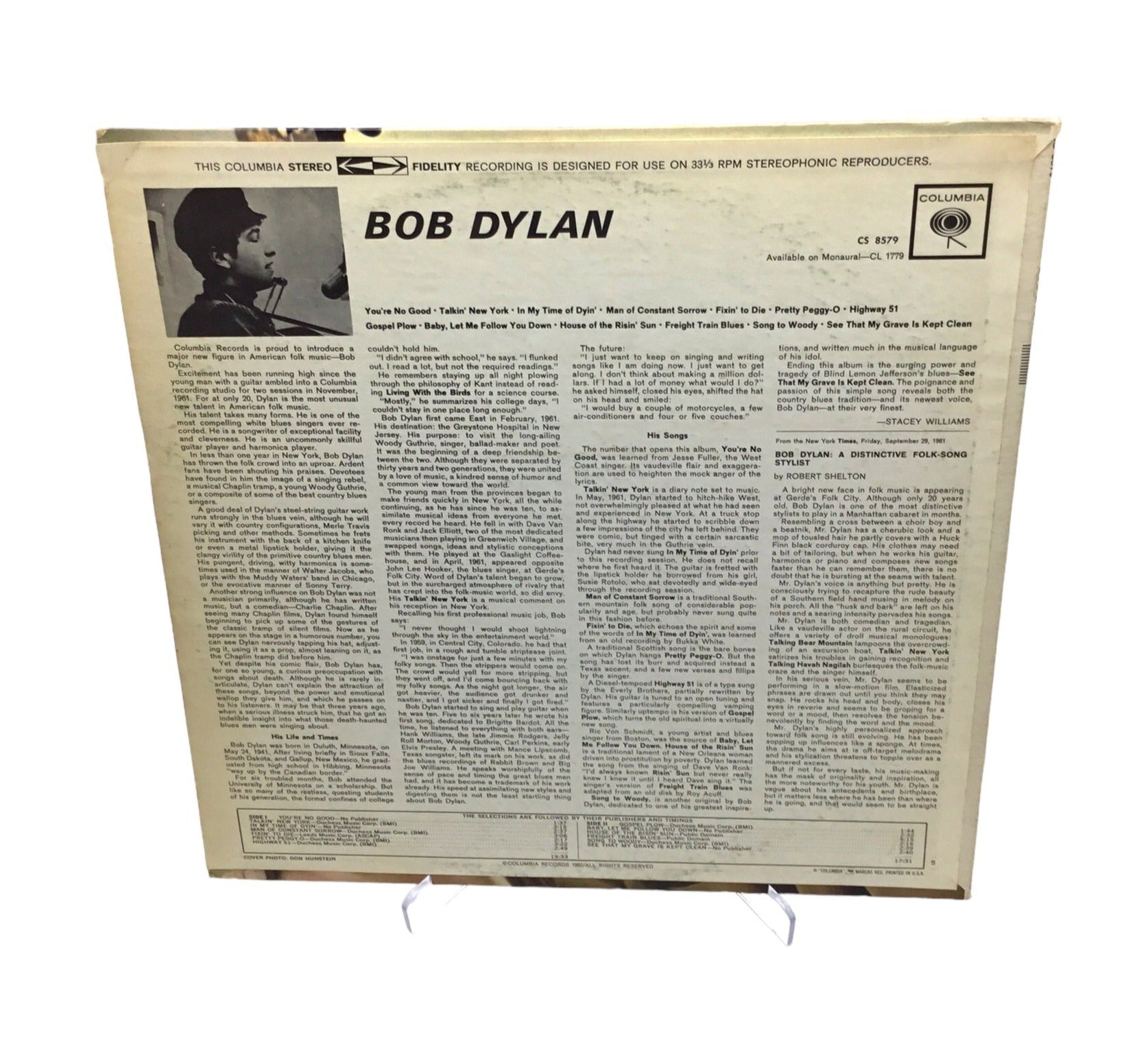 BOB DYLAN ~Self Titled Album In Stereo-Rare Error Label/Cover ~COLUMBIA #CS 8579