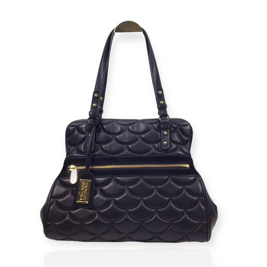 Badgley Mischka Handbag - Black Leather with Gold-Toned Hardware