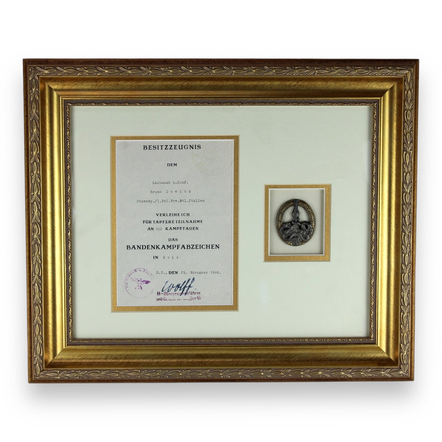 Bandit Warfare Badge Gold w/ Award Certificate Professionally Framed
