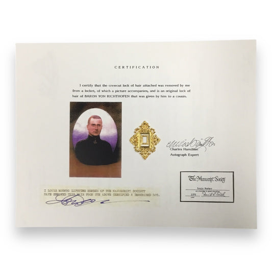 Baron von Richthofen Hair Clipping with Certificate of Authenticity