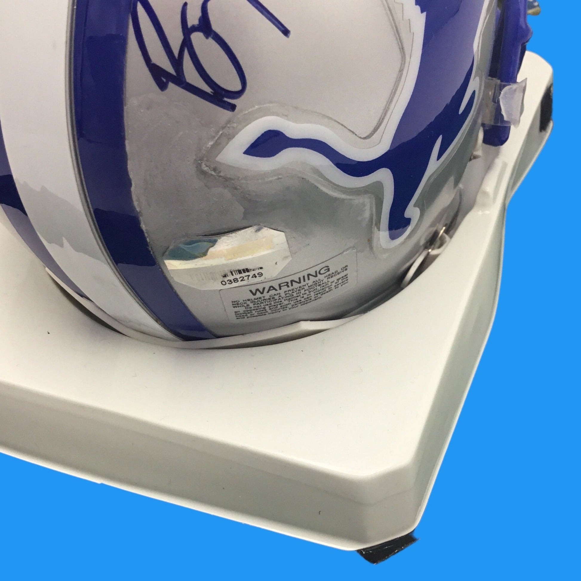 Barry Sanders Lions Autographed Mini Helmet Shadowbox w/ Game Worn Jersey Card #/250 and Figure