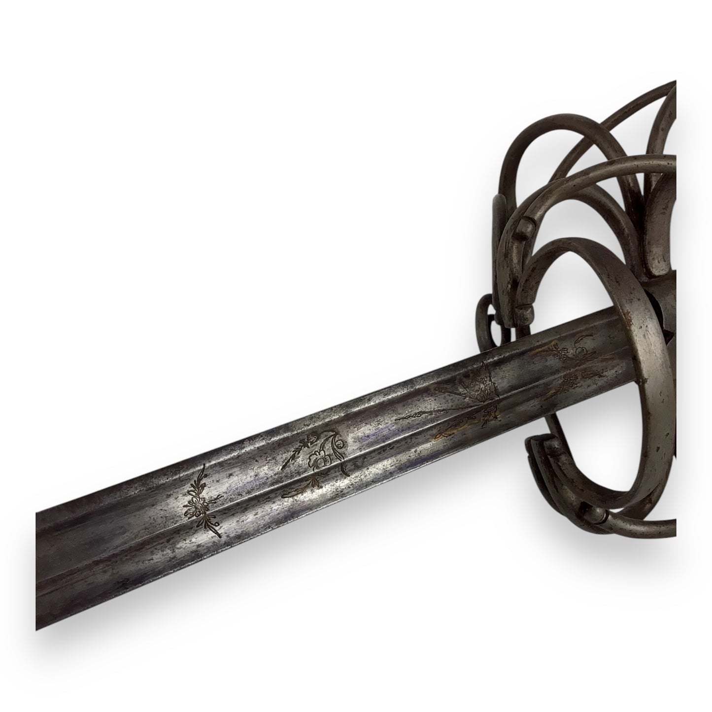 Beautiful French Swept-Hilt Rapier Sword w/ Edged & Etched Blade