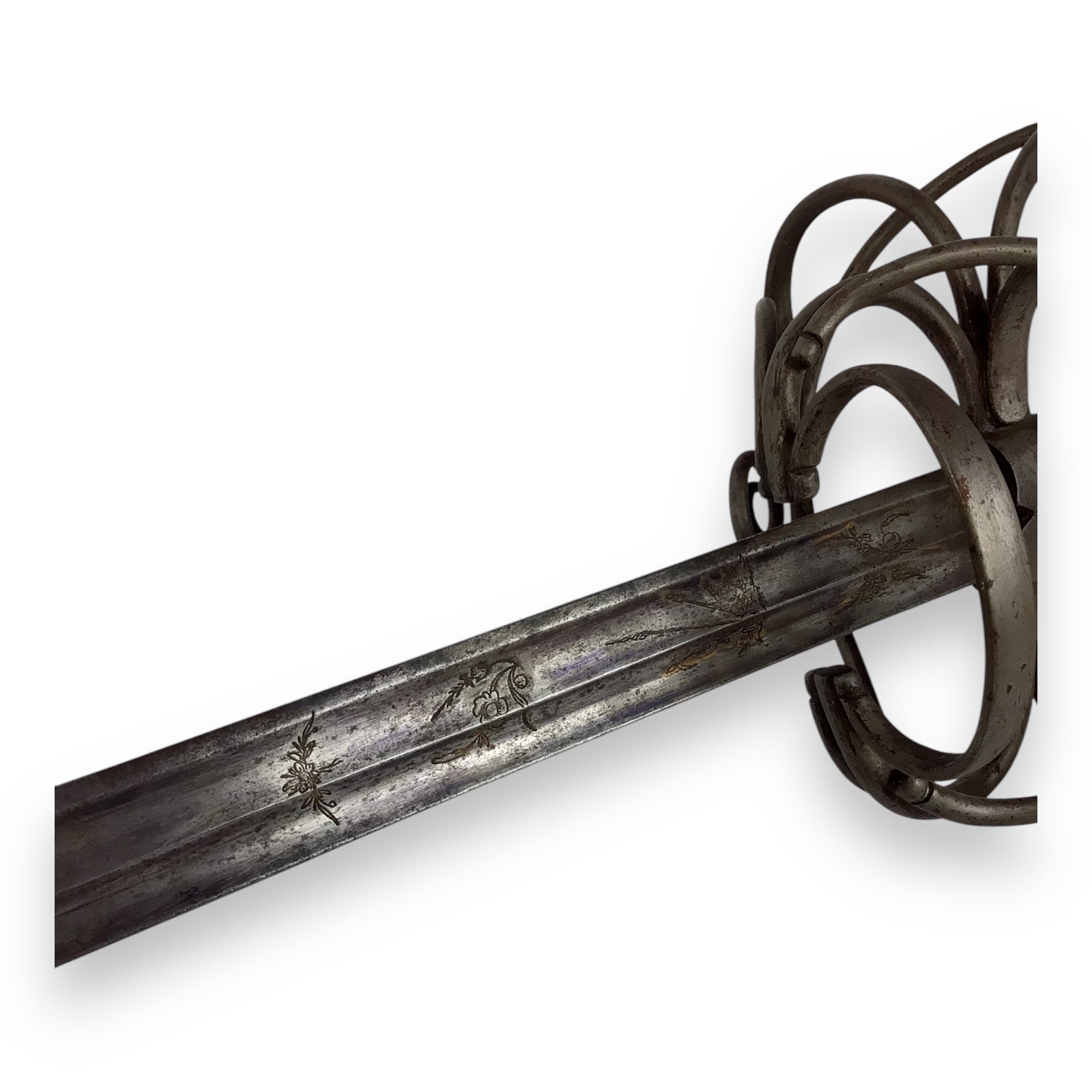 Beautiful French Swept-Hilt Rapier Sword w/ Edged & Etched Blade