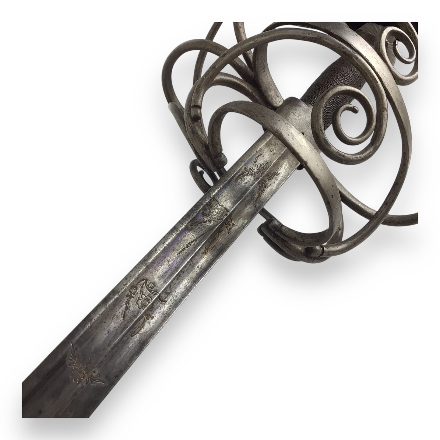 Beautiful French Swept-Hilt Rapier Sword w/ Edged & Etched Blade