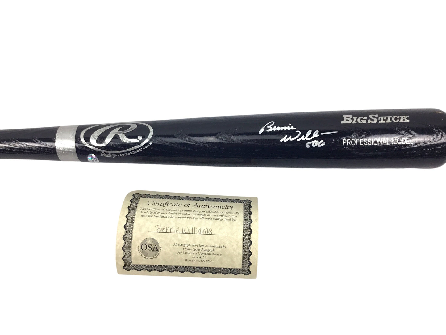 Bernie Williams New York Yankees Autographed Black Rawlings Adirondack Big Stick Wooden Bat