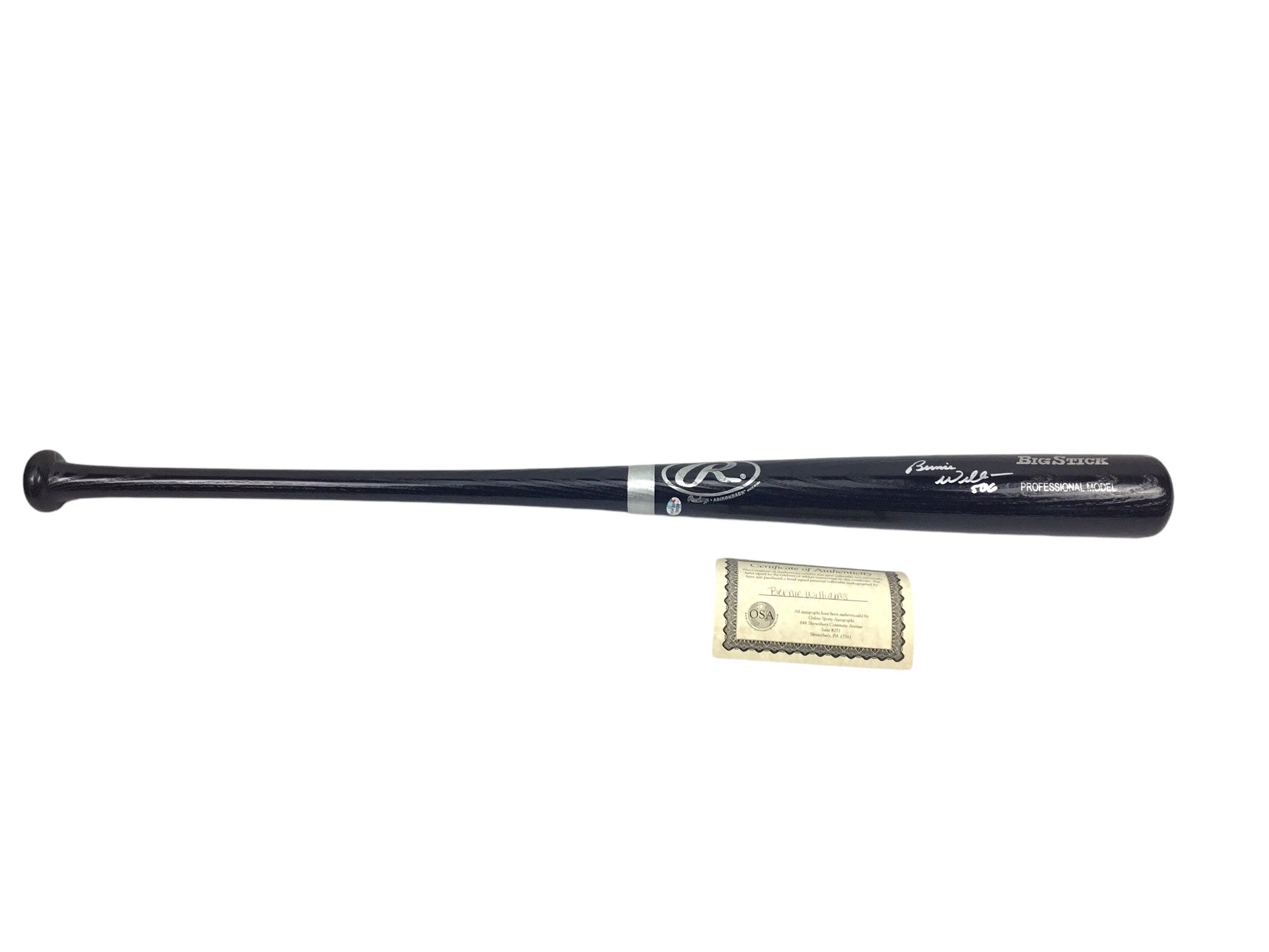 Bernie Williams New York Yankees Autographed Black Rawlings Adirondack Big Stick Wooden Bat