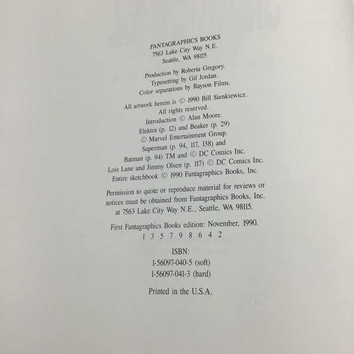 Bill Sienkiewicz Sketchbook Hardcover – Signed & Numbered 152/1300, Fantagraphics 1990