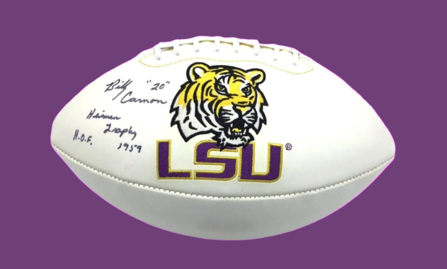 Billy Cannon Signed LSU Tigers Football Heisman & H.O.F. Inscription! JSA Certified