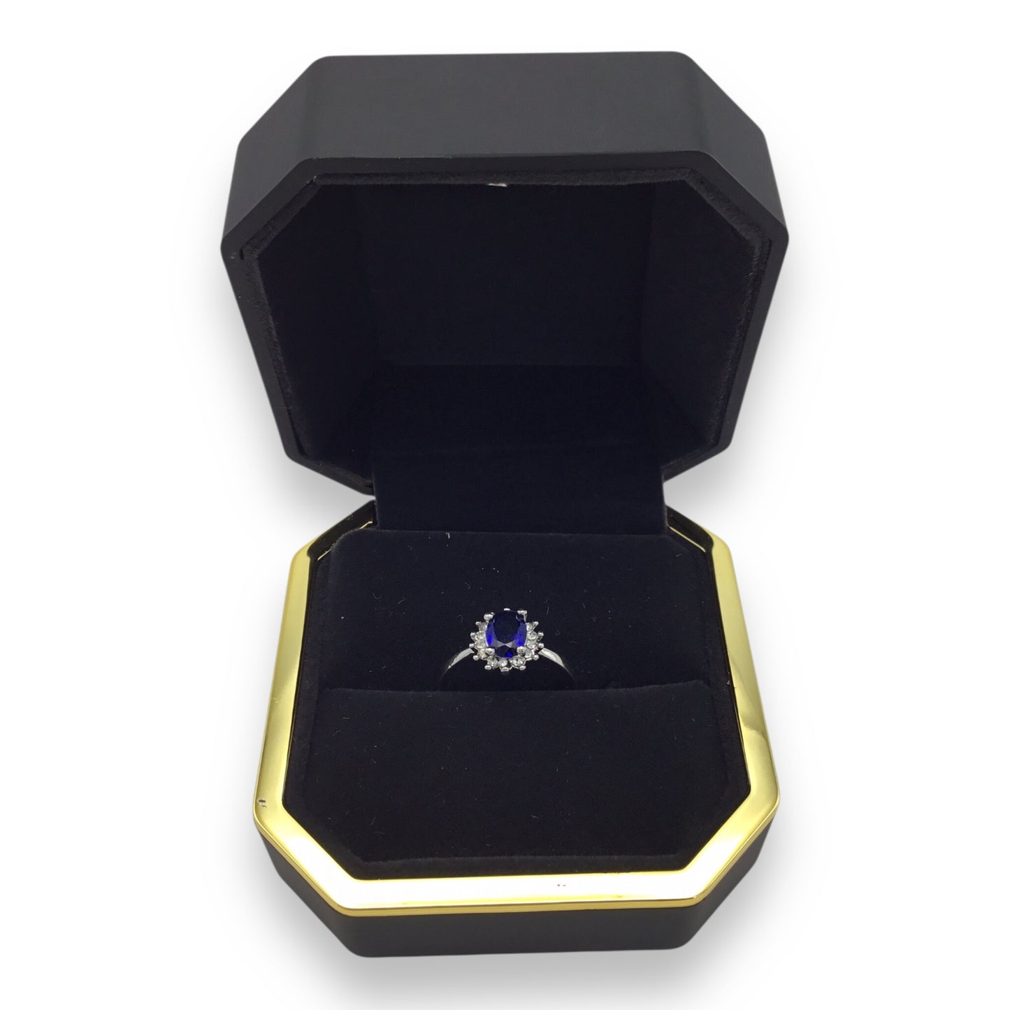 Blue Gemstone & Diamond Accent Ring